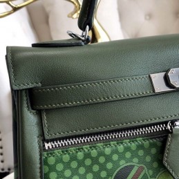 Replica Hermes Green Multicolor Print Kelly 32 Palladium Hardware Bag