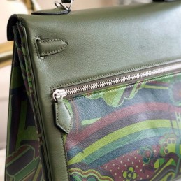 Replica Hermes Green Multicolor Print Kelly 32 Palladium Hardware Bag
