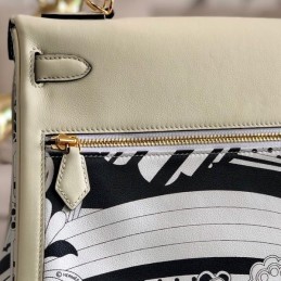 Replica Hermes White Navy Blue Print Kelly 32 Gold Hardware Bag
