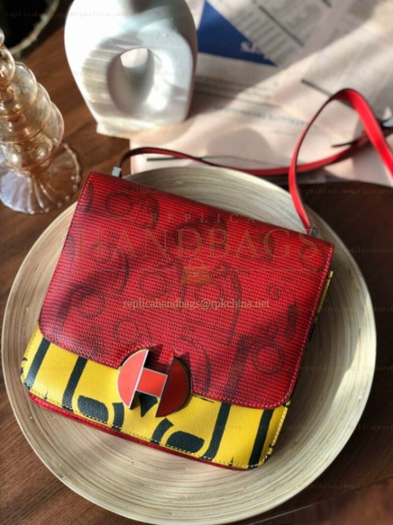 Replica Hermes Red Yellow Print 2002 20 Bag