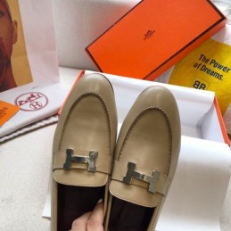Replica Hermes Beige Leather Loafer
