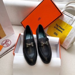 Replica Hermes Black Leather Loafer