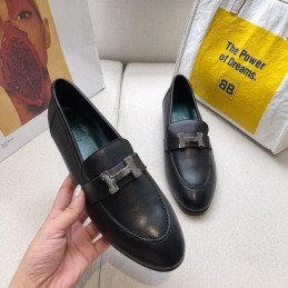 Replica Hermes Black Leather Loafer