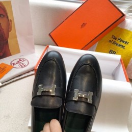 Replica Hermes Black Leather Loafer