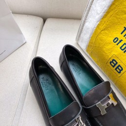 Replica Hermes Black Leather Loafer