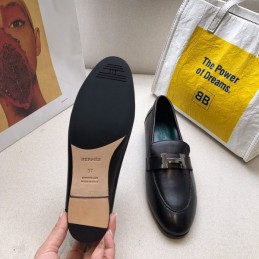 Replica Hermes Black Leather Loafer