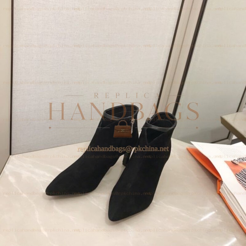 Replica Hermes Black Suede Pointed Ankle Boot
