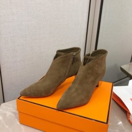 Replica Hermes Olive Suede Pointed Ankle Boot