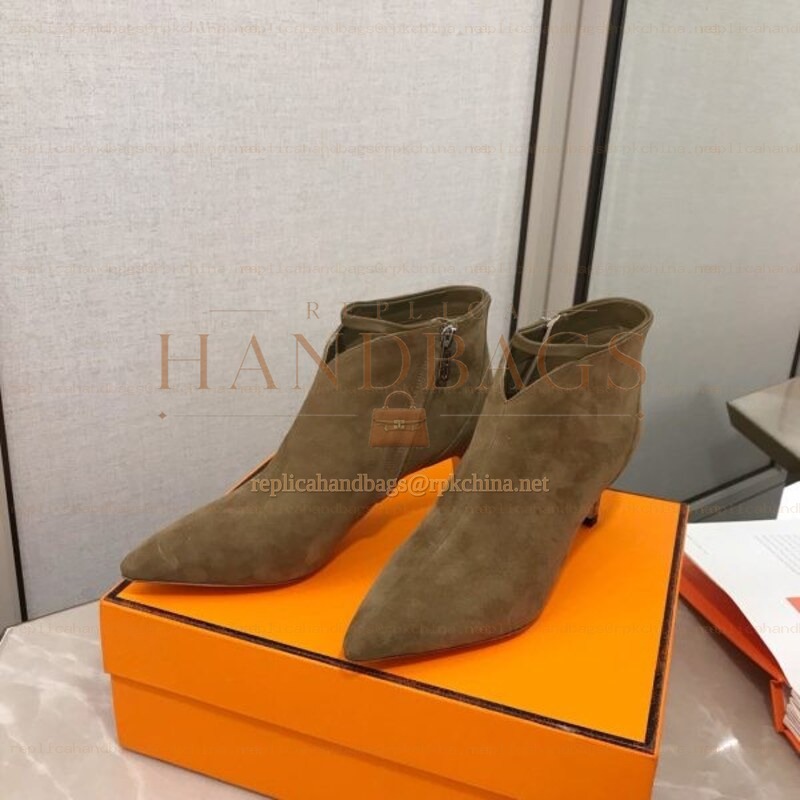 Replica Hermes Olive Suede Pointed Ankle Boot