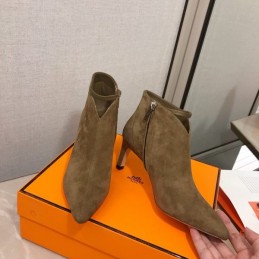Replica Hermes Olive Suede Pointed Ankle Boot