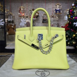 Replica Hermes Yellow Birkin 35 Bag Silver Chain