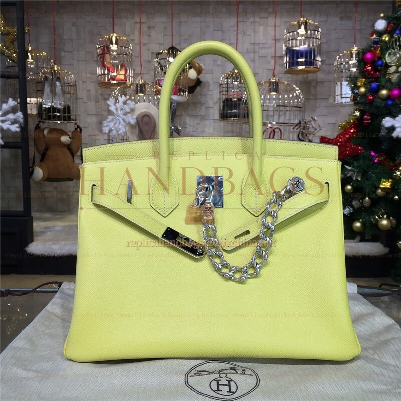 Replica Hermes Yellow Birkin 35 Bag Silver Chain