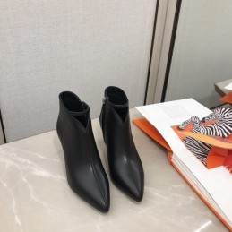 Replica Hermes Black Leather Pointed Ankle Boot