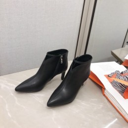 Replica Hermes Black Leather Pointed Ankle Boot