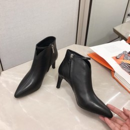Replica Hermes Black Leather Pointed Ankle Boot