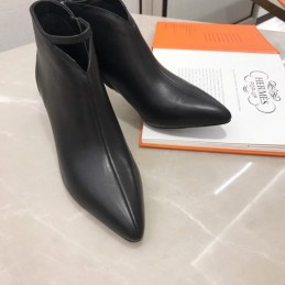 Replica Hermes Black Leather Pointed Ankle Boot