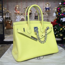 Replica Hermes Yellow Birkin 35 Bag Silver Chain
