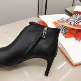 Replica Hermes Black Leather Pointed Ankle Boot