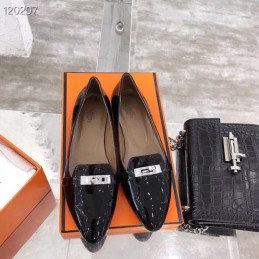Replica Hermes Black Patent Buckle Loafer