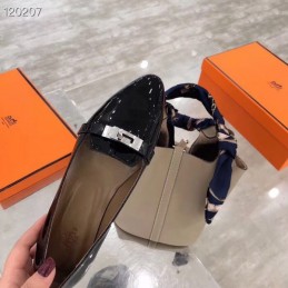 Replica Hermes Black Patent Buckle Loafer