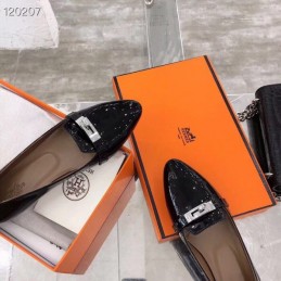 Replica Hermes Black Patent Buckle Loafer