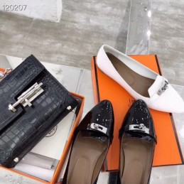Replica Hermes Black Patent Buckle Loafer
