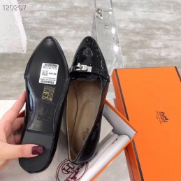 Replica Hermes Black Patent Buckle Loafer