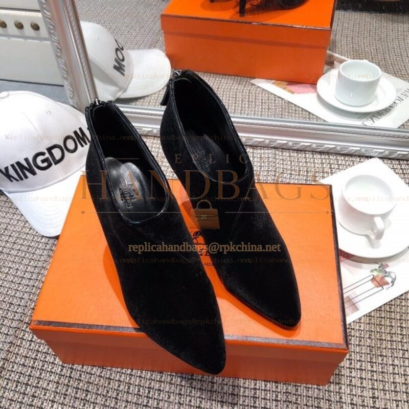 Replica Hermes Black Suede Pointed Heel Boot
