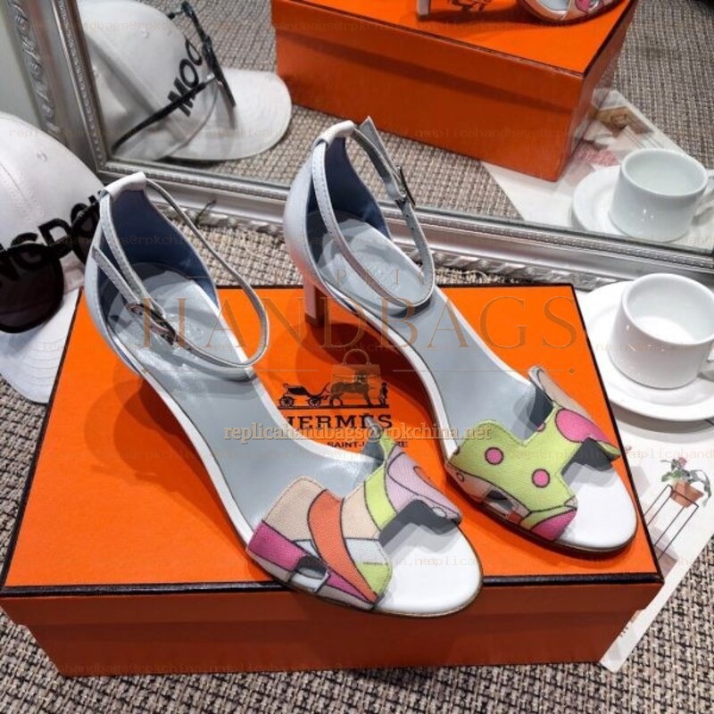 Replica Hermes Multicolor Print Heel Sandal