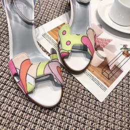 Replica Hermes Multicolor Print Heel Sandal