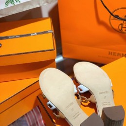 Replica Hermes tan white chain H heel sandal