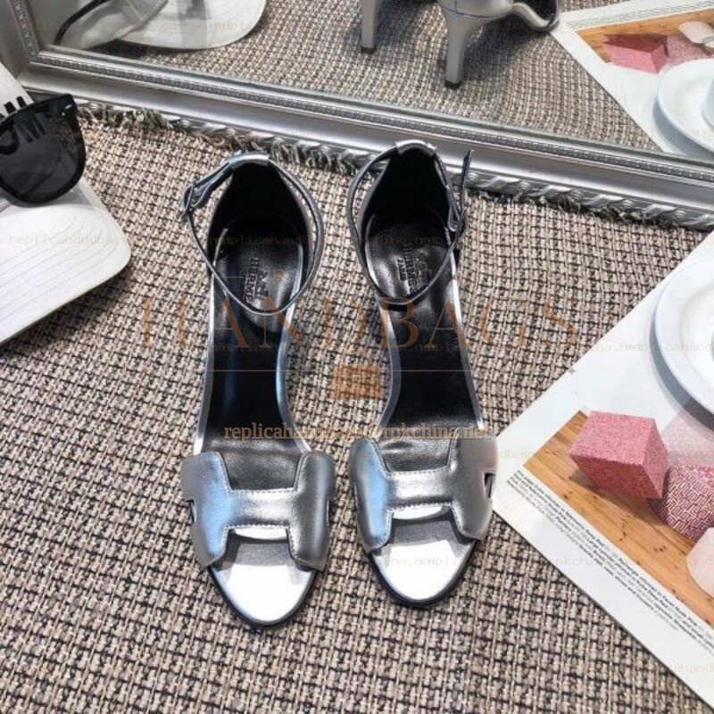 Replica Hermes Silver H Heel Sandal