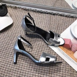 Replica Hermes Silver H Heel Sandal