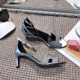 Replica Hermes Black Silver H Heel Sandal