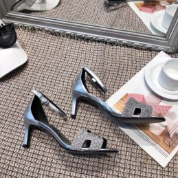Replica Hermes Black Silver H Heel Sandal