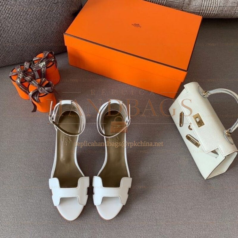 Replica Hermes White H Heel Sandal