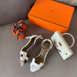 Replica Hermes White H Heel Sandal