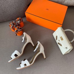 Replica Hermes White H Heel Sandal