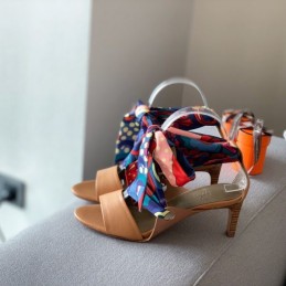 Replica Hermes Tan Scarf Tie Heel Sandal