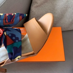 Replica Hermes Tan Scarf Tie Heel Sandal