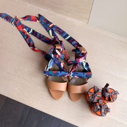 Replica Hermes Tan Scarf Tie Heel Sandal