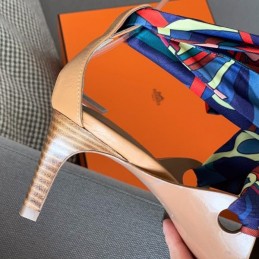 Replica Hermes Tan Scarf Tie Heel Sandal