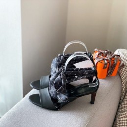 Replica Hermes Black Scarf Tie Heel Sandal