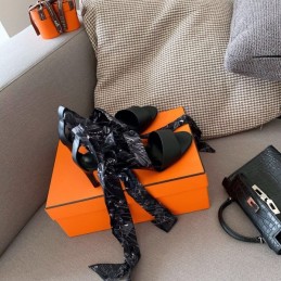 Replica Hermes Black Scarf Tie Heel Sandal