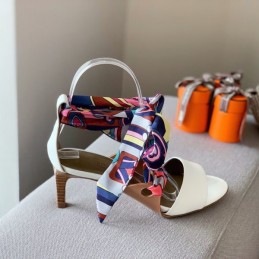 Replica Hermes White Multicolor Scarf Tie Sandal