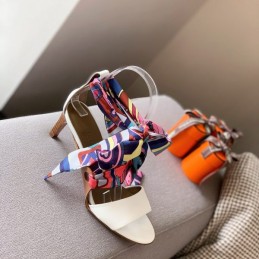 Replica Hermes White Multicolor Scarf Tie Sandal