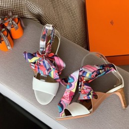 Replica Hermes White Multicolor Scarf Tie Sandal