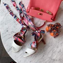 Replica Hermes White Multicolor Scarf Tie Sandal
