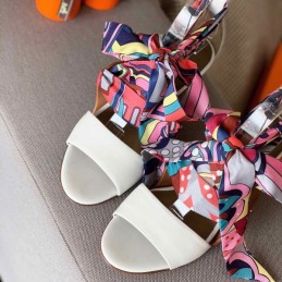 Replica Hermes White Multicolor Scarf Tie Sandal