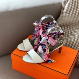 Replica Hermes White Multicolor Scarf Tie Sandal
